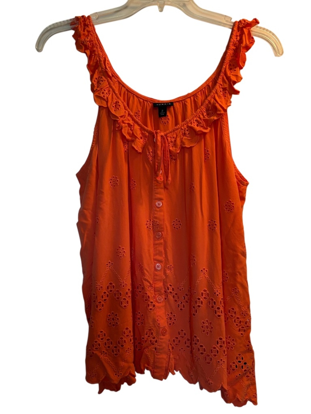 Torrid Eyelet Button Down Tank in Orange Sz 2